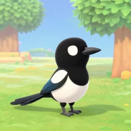an animal crossing animal, the animal is a magpie, magpie in animal crossing
