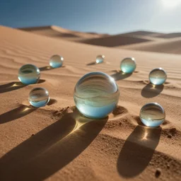 of a desert filled with glass orbs