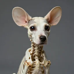 portrait of a dog like creature with mouse ears and exposed bones