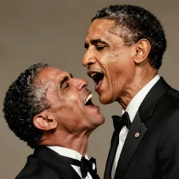 nosferatu with his mouth wide open about to bite an unsuspecting barack obama on the neck - n 6