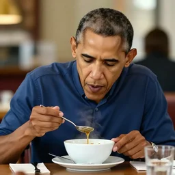 photograph of Barack Obama eating soup in a cafe, sigma 85mm f/1.4, 4k, depth of field, high resolution, 4k, 8k, hd, full color
