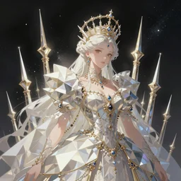 polygonal dressed queen of space, spires, light dust, magnificent, close up, details, sharp focus, elegant, highly detailed, illustration, by Jordan Grimmer and greg rutkowski and PiNe(パイネ) and 薯子Imoko and 香川悠作 and wlop and maya takamura, intricate, beautiful, Trending artstation, pixiv, digital Art