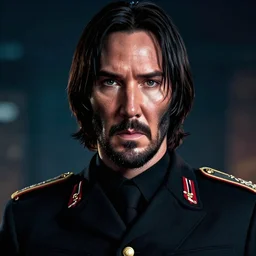 cinematic shot of an epic portrait of john wick dressed in military clothes, stylised military clothes, shiny skin, beautiful eyes, beautiful, small details, night setting, realistic poster with volumetric light from craig mallism, artgerm, jeremy lipkin and michael garmash, unreal engine, radiant light, digital art, trends at art station, a masterpiece