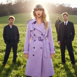 taylor swift wearing lavender trench coat, scenic meadow, sylvain sarrailh, artgerm, petros afshar, tom whalen, halo of light
