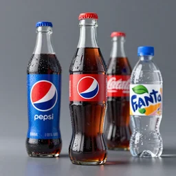 Pepsi vs Coke vs Fanta vs Water, hyper realism, high detail, octane render, 8k, depth of field