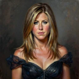the portrait of jennifer aniston as amazon warrior in an elegent dress by roberto ferri, fantasy, witcher, very detailed oil painting, masterpiece, 8 k, full face