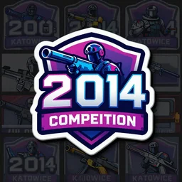 csgo team sticker, katowice 2 0 1 4 competition sticker, holo sticker, inspect in inventory image, highly detailed digital art, neon colors, highly saturated, made by valve corporation, detailed letters, centered image,