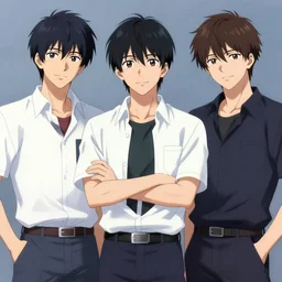 three male anime characters posing for a portrait, trending on artstation