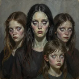 a demonic horrific portrait of the cast of twin peaks, white eyes, bored, illustration, soft lighting, soft details, painting oil on canvas by edmund blair leighton and charlie bowater octane render, hdr, trending on artstation, 4 k, 8 k, hd