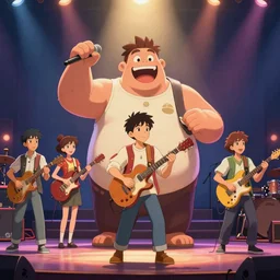 a wholesome animation key shot of a band behemoth performing on stage, medium shot, studio ghibli, pixar and disney animation, 3 d, sharp, rendered in unreal engine 5, anime key art by greg rutkowski, bloom, dramatic lighting