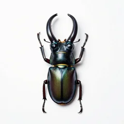mythical glowing stag beetle, professional studio photo, full body, isolated on a pure white background, centered, entire subject in frame, sharp focus, soft studio lighting