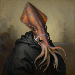 portrait of a squid wizard, painting by gustave dore
