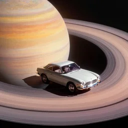 a retro photo of a cool car driving on saturn's rings, colorful, vibe, bloom, bloomy
