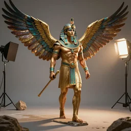 enki sumerian god with wings, unreal 5, hyperrealistic, realistic, photorealistic, dynamic lighting, highly detailed, cinematic landscape, studio landscape, studio lighting