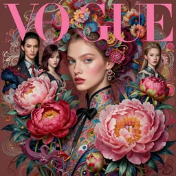 pretty model with peonies : : by martine johanna and simon stalenhag and chie yoshii and casey weldon and wlop : : ornate, dynamic, particulate, rich colors, behate prinsloo, intricate, elegant, highly detailed, vogue, harper's bazaar art, fashion magazine, smooth, sharp focus, 8 k, octane render,