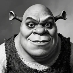 noisy black and white shrek creepy face, highly detailed, digital painting, artstation, concept art, smooth, sharp focus, illustration, art by artgerm and greg rutkowski and alphonse mucha
