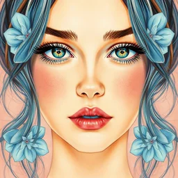 hydrogen. beautiful, realistic symmetrical portrait painting by mucha and kuvshinov and bilibin. synthwave watercolor, thick linings, manga, soviet realism