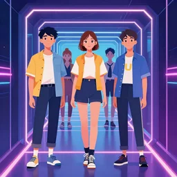 hip teenagers enter the multiverse dimension hopper, digital art, synthwave