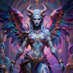 hyper detailed masterpiece evil angel girl warrior by donato giancola and tom bagshaw, face by artgerm and edmund leighton, and h. r. giger, trending on artstation, colorful, psychedelic aesthetic, ornate, background by james jean, 8 k, biomechanical, majestic, volumetric lighting, porcelain skin, concept art, sharp focus