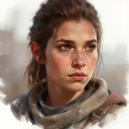 aloy from horizon : forbidden west. digital painting by jeremy man and greg rutkowski, closeup portrait. shallow depth of field field.