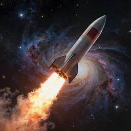 a beautiful illustration of a rocket blasting through a galactic nebula, featured on artstation, no man's sky screenshot, still from interstellar