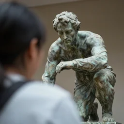 a statue sneaking up on someone, photo, detailed, 4k