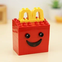 a happy meal made from lego bricks