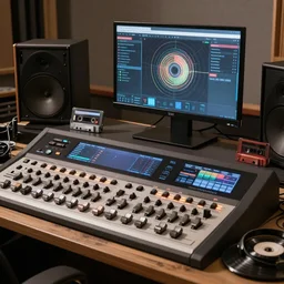 record studio tape recording equipment,  digital art, 8k, fine details, trending on artstation