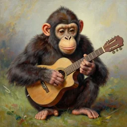 thomas kinkade painting of the musical jolly chimp in monkey shines