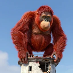 polished sweaty red orangutan climbing on the top of ruined lighthouse : : weta disney pixar movie still photo : : hi - fructose, sci fi, fantasy, decadent highly - detailed digital painting, golden ratio, octane render, artstation, smooth, sharp focus, artgerm, mucha, loish, wlop : :
