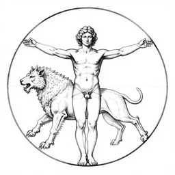 vitruvian man diagram of a mythical beast