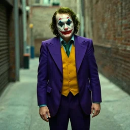don rickles as the joker, standing alone in an alley, medium camera shot, in a feature film by paul thomas anderson, gritty, exagerrated film grain, depth of field, realistic, cinematic lighting, full color, imax film, 4 k