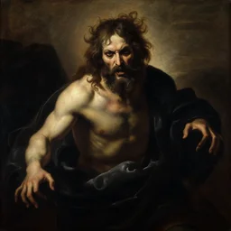 menacing presence of the lobotomized god, oil painting, caravaggio - n 9