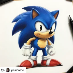sonic art piece from best tattoo artist, realistic color by, on mat paper, winning, alltime favorite, instagram