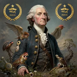 fantasy art hyper realistic ai created interesting bizarre subconscious of george washington with fantastic art award winning best ultra detailed magnificent