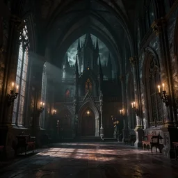 a photorealistic hyperrealistic render of am haunted gothic castle hall by greg rutkowski, wlop, artgerm, dramatic lighting, strong shadows, volumetric, cinematic atmosphere, octane render, artstation, 8 k
