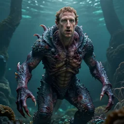 mark zuckerberg as a dantastic scary sea creature, photorealistic, cinematic lighting, highly detailed, by guillermo del toro