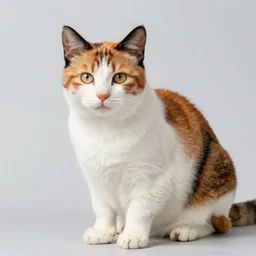 an [ [ [ [ orange ] ] ] ] white black kitty mid - blink front view