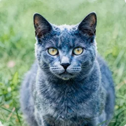 blue cat on a green field, watercolor portrait by rembrandt and kim jung gi, anato finnstark, artstation, deviantart
