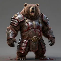 a giant bear wearing armor, roaring, blood, realistic, detailed, matte painting, 8 k, artstation