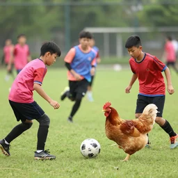 people playing football with a chicken instead of a ball