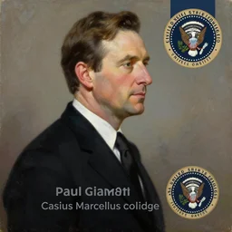 official side portrait of united states president paul giamatti, in a black suit, 1 8 5 8, a character portrait by cassius marcellus coolidge, reddit contest winner, oil on canvas, detailed painting, creative commons attribution