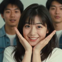 1990s, perfect, dynamic, epic, cinematic 8K HD movie shot of semi-close-up japanese beautiful cute young J-Pop idol actress girl face, she express joy and posing. By a Chinese movie director. Motion, VFX, Inspirational arthouse, at Behance, with Instagram filters, Photoshop, Adobe Lightroom, Adobe After Effects, taken with polaroid kodak portra