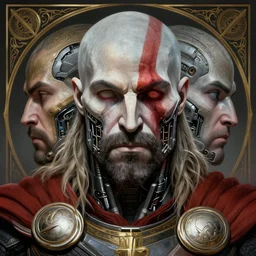 symmetry!! portrait of cyborg thor in the style of god of war, machine parts embedded into face, intricate, elegant, highly detailed, digital painting, artstation, concept art, smooth, sharp focus, illustration, art by artgerm and greg rutkowski and alphonse mucha, 8 k