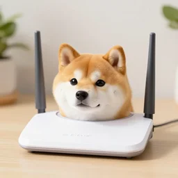 a wifi router in the shape of shiba inu dog