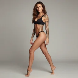 fully body pose, photo of a very beautiful!! victoria secret model, the joker, fully tattooed, 8 k, hdr, smooth, sharp focus, high resolution, award - winning photo, trending on artstation, dslr, 5 0 mm c 1 5. 0
