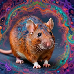 rat, red heeler, fractal fur, psychedelic, ornate, photo realistic, detailed, vivid