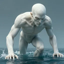 a single highly detailed 4 k matte painting. humanoid giant. cthulu head and torso. climbing out of the sea. pale white skin
