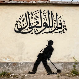arabic calligraphy, transylvanian folk art, in the style of graffiti, made by banksy