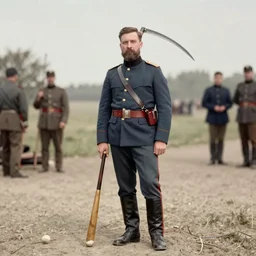 Colorized 1878 photo of Colonel Hutic - a famous Union general who fought with a baseball bat and a scythe